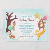 Invitation Hiver Bois Patinage sur glace Animaux sauvages Ann (Devant / Derrière)