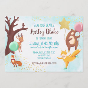 Invitation Hiver Bois Patinage sur glace Animaux sauvages Ann