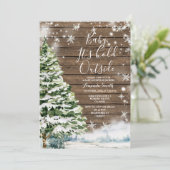 Invitation Hiver Bois rustique Baby shower À feuillage persis (Debout devant)