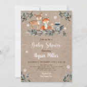 Invitation Hiver Bois Végétation Baby shower Flocon de neige (Devant)