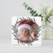 Invitation Hiver Botanique Pine Berry Wreath Holiday Photo (Debout devant)