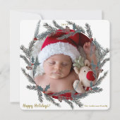 Invitation Hiver Botanique Pine Berry Wreath Holiday Photo (Devant)