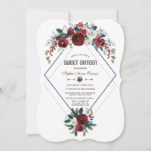 Invitation Hiver Bourgogne Floral Navy Blue Sweet 16 (Devant)