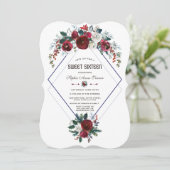 Invitation Hiver Bourgogne Floral Navy Blue Sweet 16 (Debout devant)