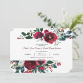 Invitation Hiver Bourgogne Floral Pine Frame Mariage (Debout devant)