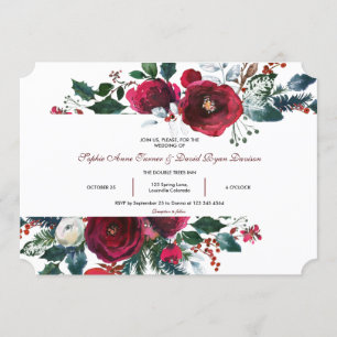 Invitation Hiver Bourgogne Floral Pine Frame Mariage