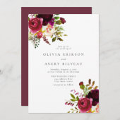 Invitation Hiver Bourgogne Maroon Marsala Mariage Floral (Devant / Derrière)