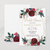 Invitation Hiver burgundy or géométrique cadre nuptiale douch (Devant / Derrière)