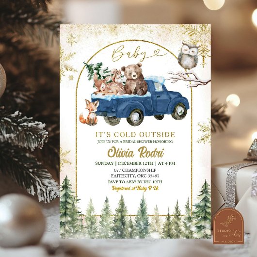 Invitation Hiver Camion Bois Baby shower forestier