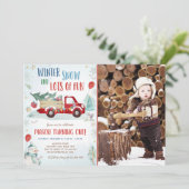 Invitation Hiver Camion Rouge Plaisir de neige Garçon Premier (Debout devant)
