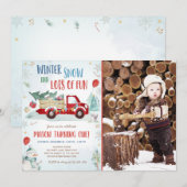 Invitation Hiver Camion Rouge Plaisir de neige Garçon Premier (Devant / Derrière)
