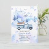 Invitation Hiver Camion Snowflakes Baby shower forestier (Debout devant)