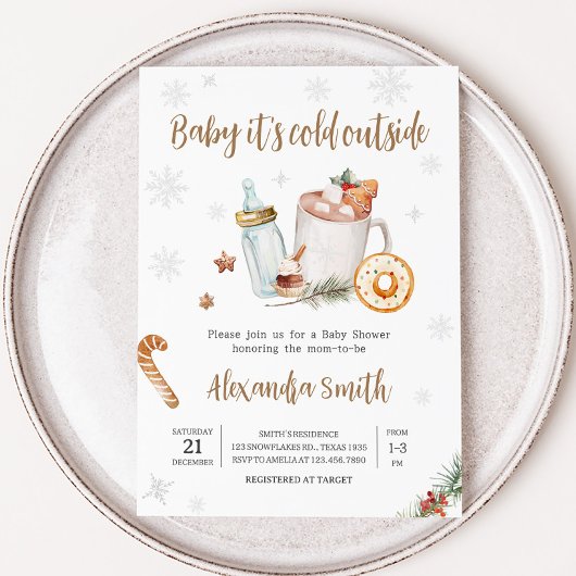 Invitation Hiver Chaud Bébé de cacao Son froid dehors Baby sh