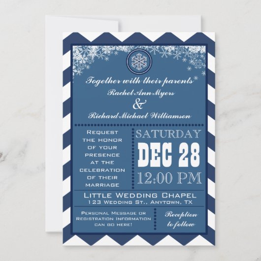 Invitation Hiver Chevron Motif Snowflake de mariage Invitatio (Devant)