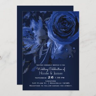 Invitation Hiver Chic Floral Blue Rose Bold Mariage
