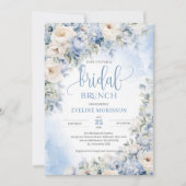 Invitation Hiver Dusty Bleu et Fleurs d'ivoire Brunch nuptial (Devant)