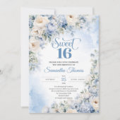 Invitation Hiver Dusty Bleu et Fleurs d'ivoire doux 16 (Devant)