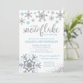 Invitation Hiver Dusty Blue Snowflake Baby shower (Debout devant)