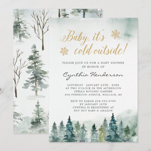 Invitation Hiver Elégant Baby shower bébé Il fait froid dehor (Devant / Derrière)