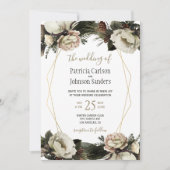 Invitation Hiver élégant floral or mariage géométrique (Devant)