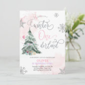 Invitation Hiver Fille Pink hiver Premier anniversaire (Debout devant)