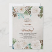 Invitation Hiver Floral Aquarelle Rose blanche Mariage (Devant)