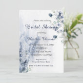 Invitation Hiver Floral Bleu & Fête des mariées Sliver (Debout devant)