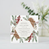 Invitation Hiver Floral et Baby shower vert Plaid (Debout devant)
