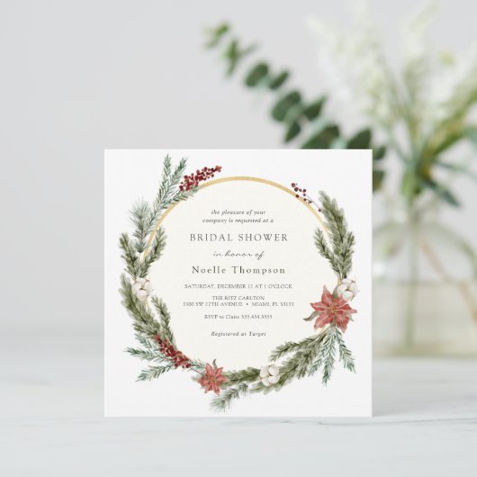 Invitation Hiver Floral et Fête des mariées verdoyante (Debout devant)