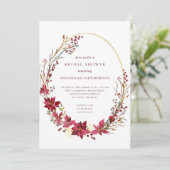 Invitation Hiver Floral Fête des mariées rouge or (Debout devant)