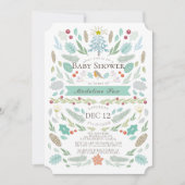 Invitation Hiver Floral Folithe Vacances Baby shower Bleu (Devant)