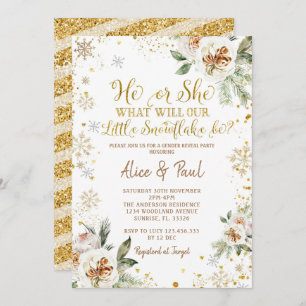 Invitation Hiver Floral Gold Snowflake Révélation genre