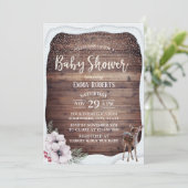 Invitation Hiver Floral mou Baby shower cerf (Debout devant)