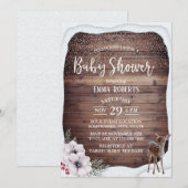 Invitation Hiver Floral mou Baby shower cerf (Devant / Derrière)