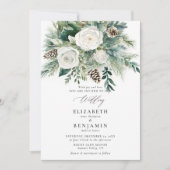 Invitation Hiver Floral Noël Aquarelle Mariage élégant (Devant)