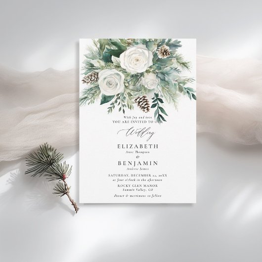 Invitation Hiver Floral Noël Aquarelle Mariage élégant