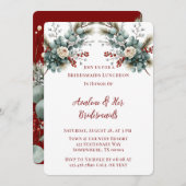 Invitation Hiver Floral Rouge Rose blanche Bridesmaitres Déje (Devant / Derrière)