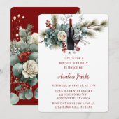 Invitation Hiver Floral Rouge Rose Brunch & Bubbly (Devant / Derrière)