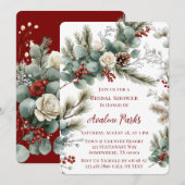 Invitation Hiver Floral Rouge Rose Fête des mariées (Devant / Derrière)