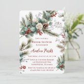 Invitation Hiver Floral Rouge Rose Fête des mariées (Debout devant)