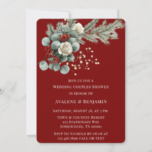 Invitation Hiver Floral Rouge Rose Mariage Couple Douche