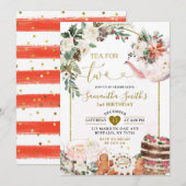 Invitation Hiver Floral Thé de Noël Deuxième fête d'anniversa (Devant / Derrière)