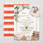 Invitation Hiver Floral Thé de Noël Quatrième fête d'annivers (Devant / Derrière)