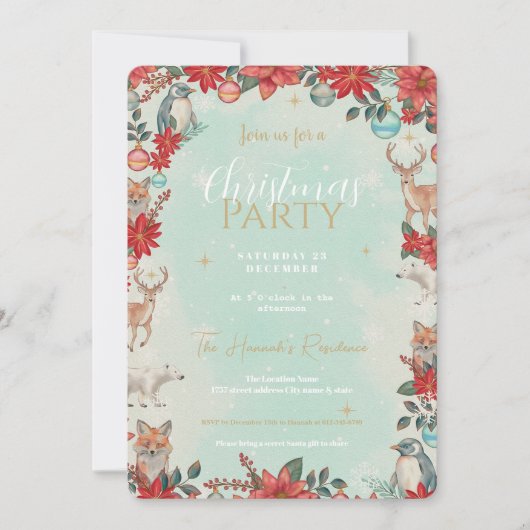 Invitation Hiver Florest Animaux Motif de Noël (Devant)