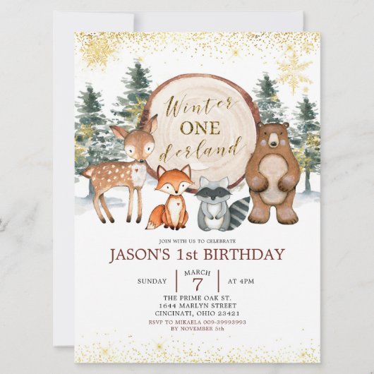 Invitation Hiver Forêt des Onederland Bois Anniversaire Invit (Devant)