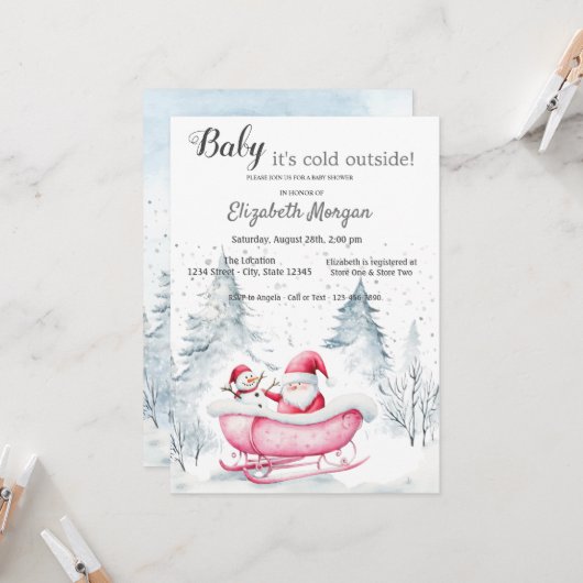 Invitation Hiver Forêt Lumière Baby shower du Père Noël (Devant/Arrière en situation)