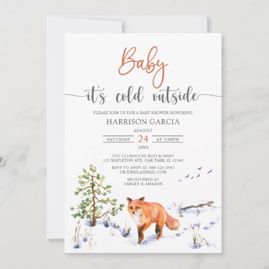 Invitation Hiver Fox bébé Il fait froid dehors Baby shower (Devant)