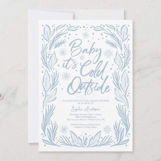 Invitation Hiver Frost Flocon de neige Baby shower bébé Il fa (Devant)