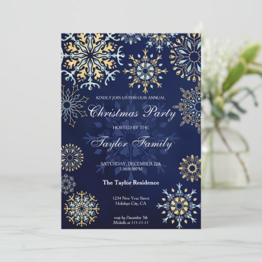 Invitation Hiver Gold Marine Aquarelle Neige Noël fête I (Debout devant)