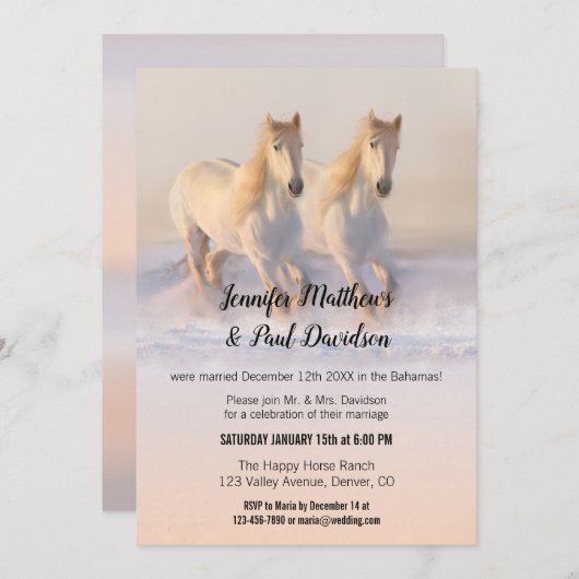 Invitation Hiver Horses Réception De Mariage Seulement Invita (Devant / Derrière)